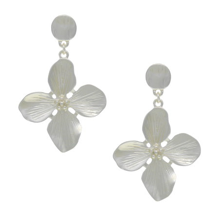 Etched Flower Drop Earrings | Silver