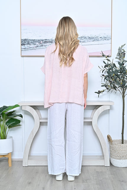 The Zina Linen Top Blush