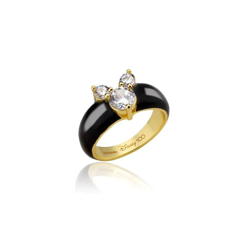 Mickey Mouse CZ Black Enamel Ring