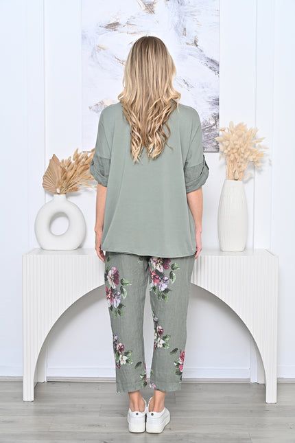 Jasper Printed Linen Pant Khaki