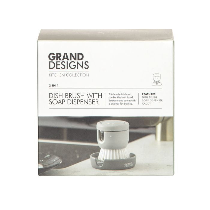 GRAND DESIGNS KITCHEN DISH BRUSH WITH SOAP DISPENSER GREY & GREEN 9X9X9CM