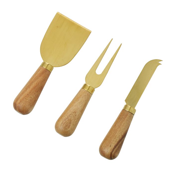 ACACIA & BRASS CHEESE KNIVES SET OF 3