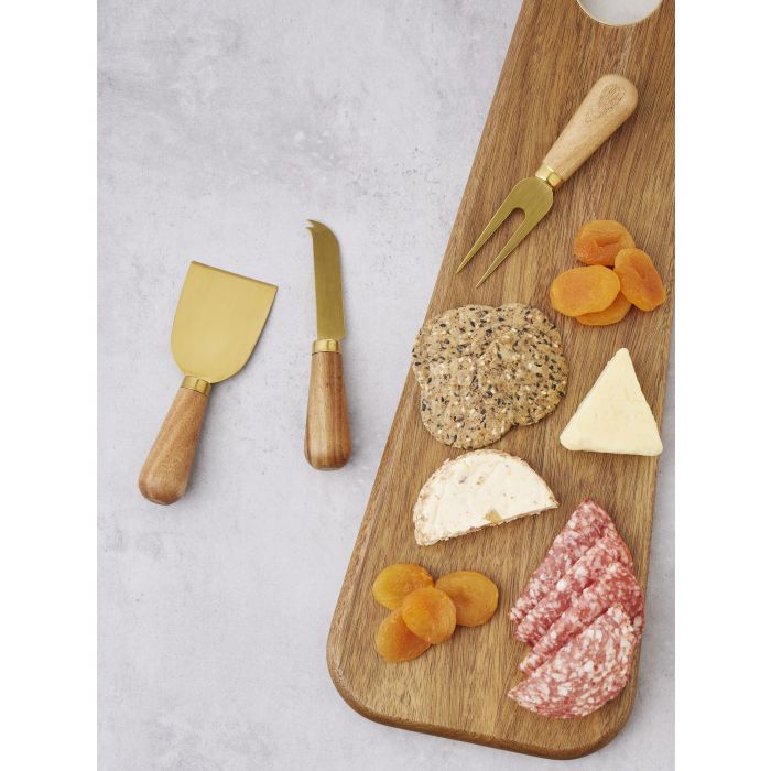 ACACIA & BRASS CHEESE KNIVES SET OF 3