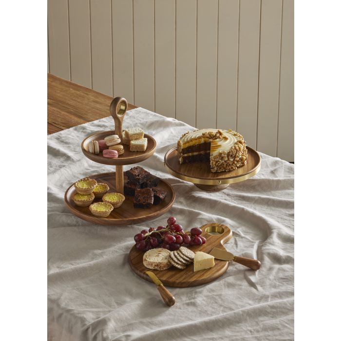 ACACIA & BRASS CHEESE KNIVES SET OF 3