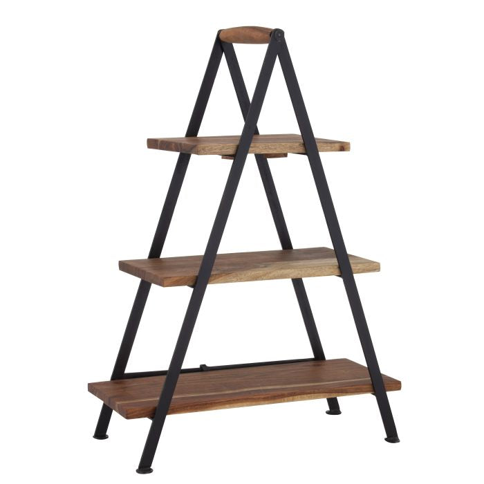 FINE FOODS THREE TIER SERVING STAND NATURAL & BLACK