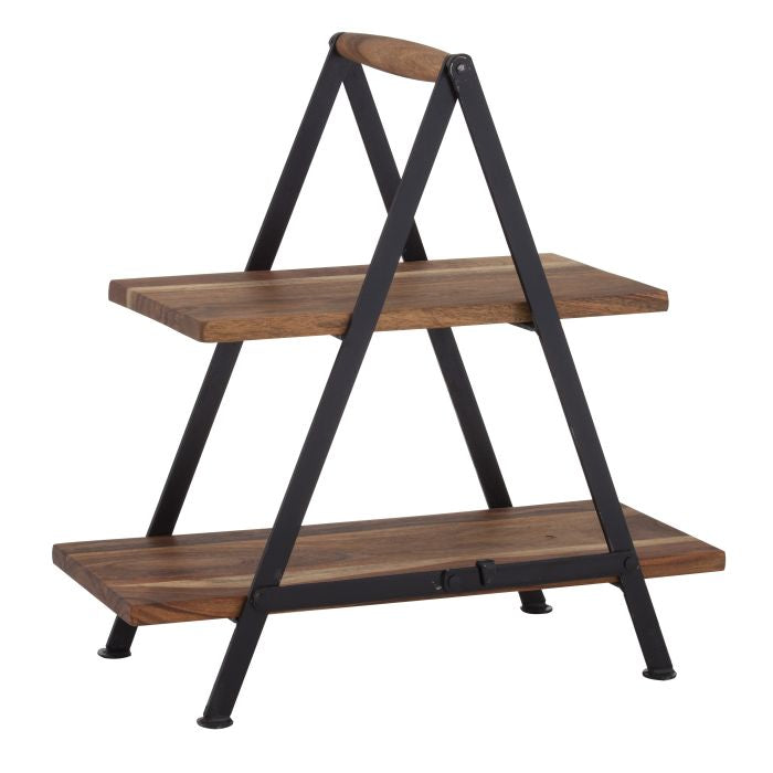 FINE FOODS TWO TIER SERVING STAND NATURAL & BLACK