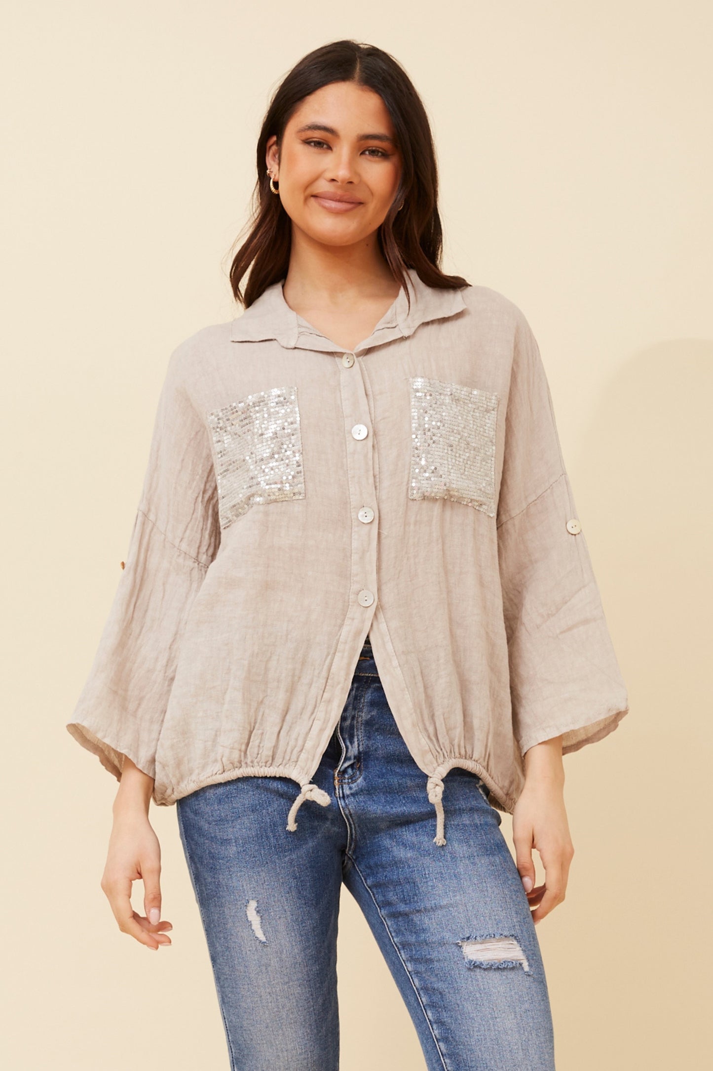 Italian Sequin Pocket 3/4 Sabbia
