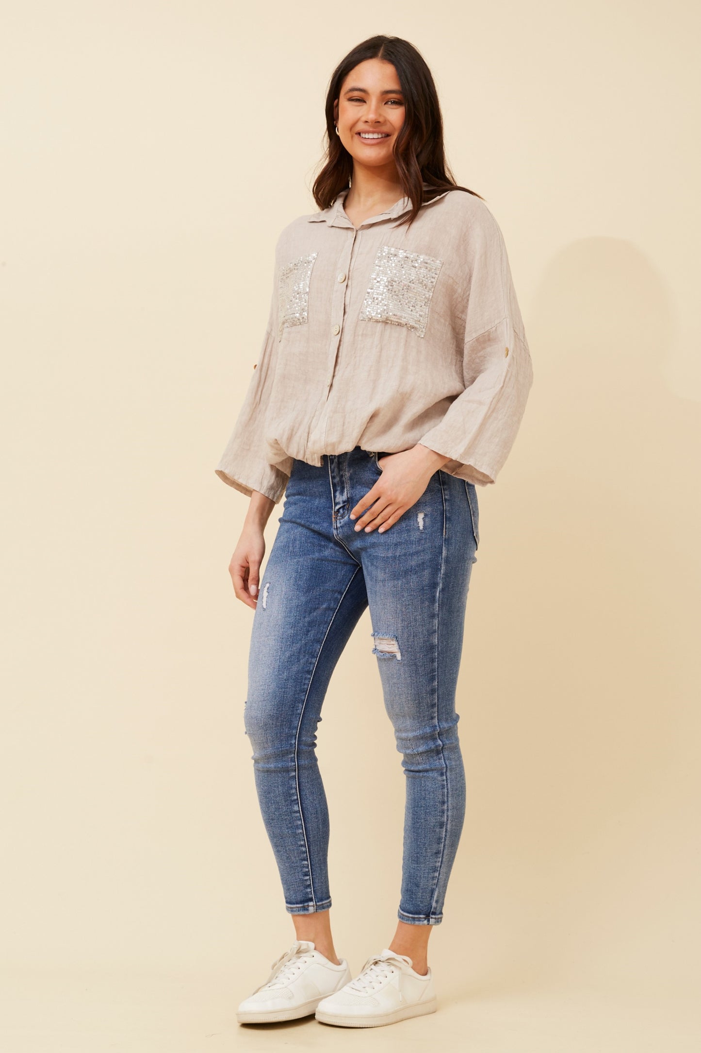 Italian Sequin Pocket 3/4 Sabbia
