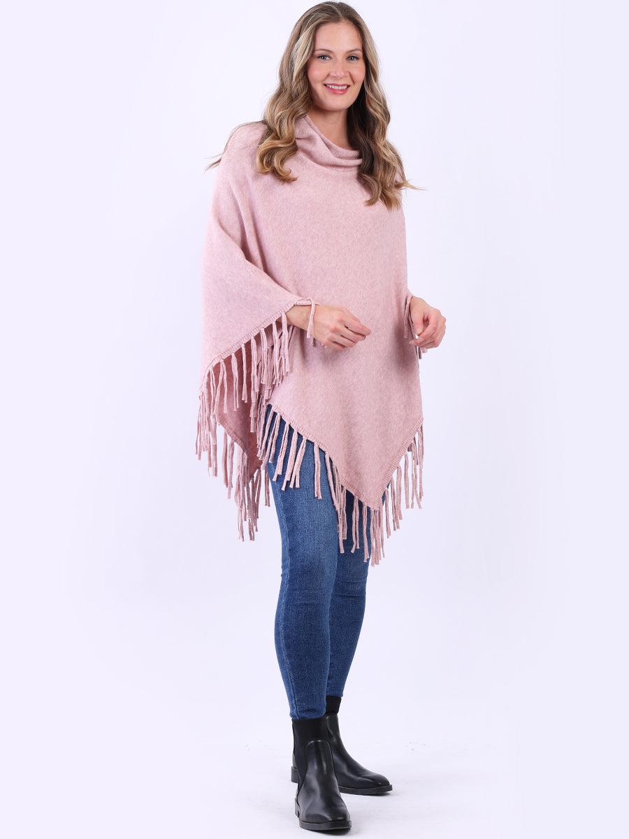 Dusty Pink Fringe Hem Poncho