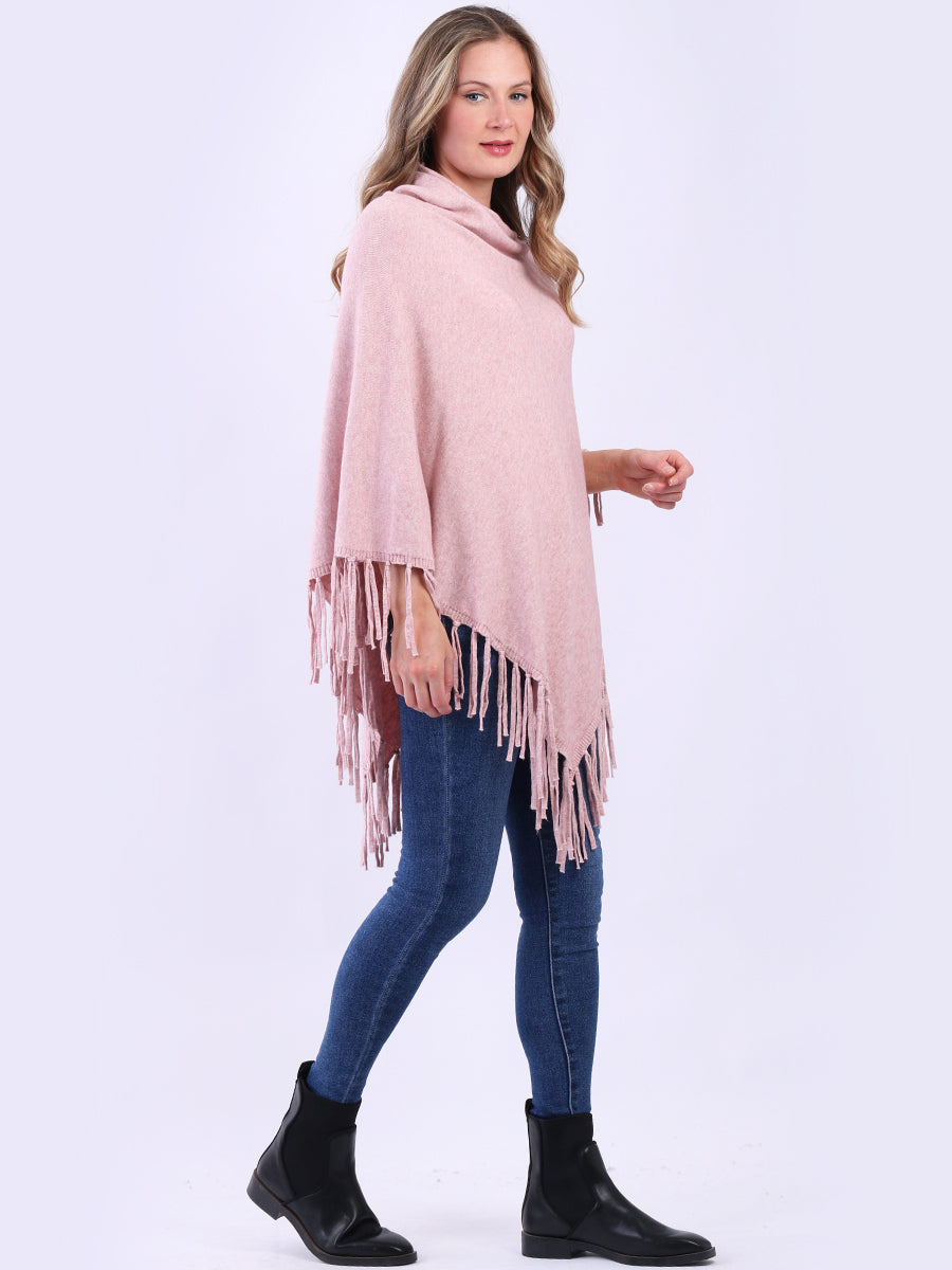 Dusty Pink Fringe Hem Poncho