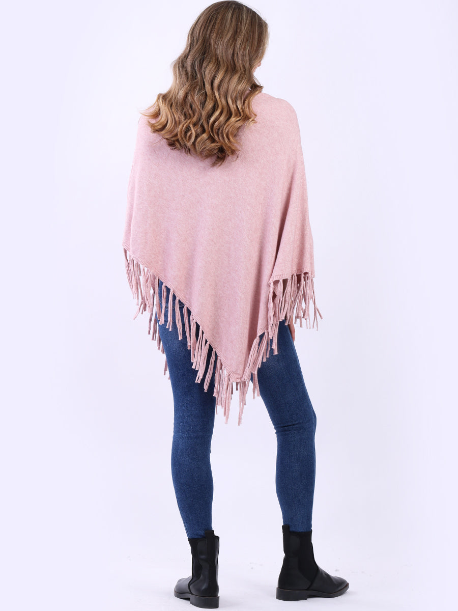 Dusty Pink Fringe Hem Poncho