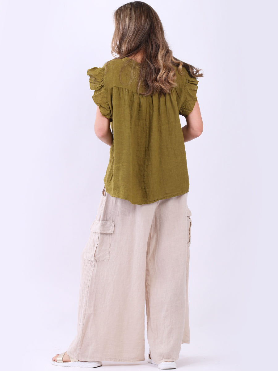Italian Ruffle Blouse Olive