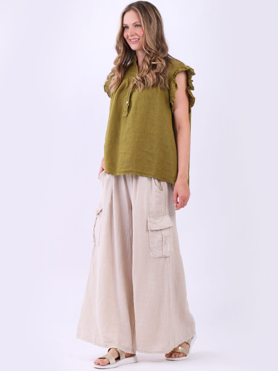 Italian Ruffle Blouse Olive