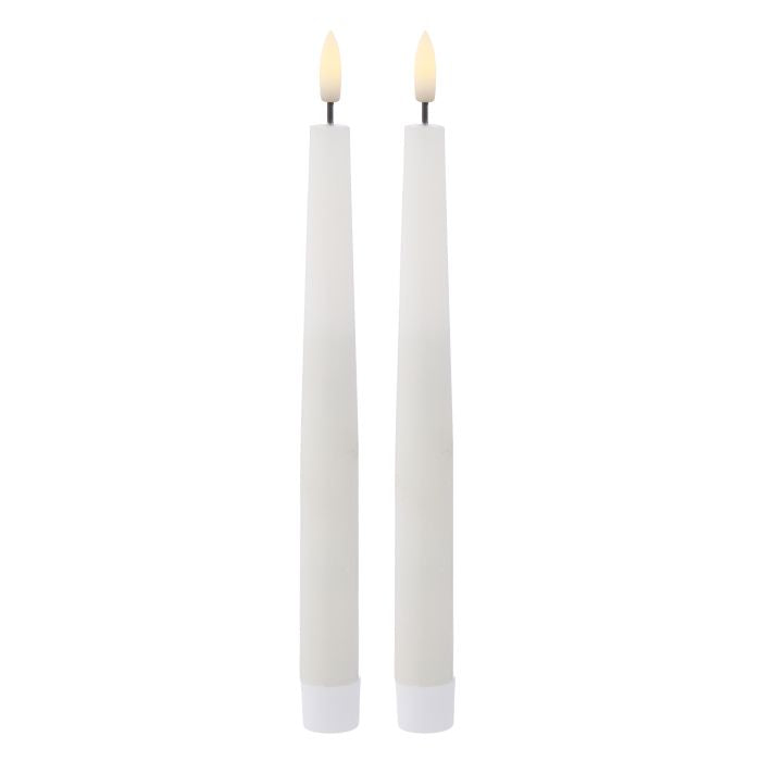 FLICKERING TAPER CANDLE 2PCS SET RUSTIC WHITE