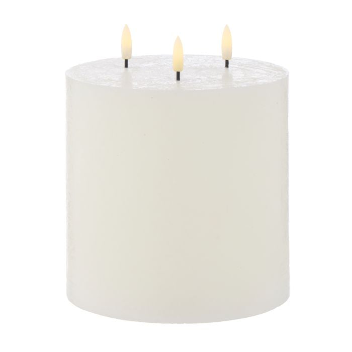 FLICKERING PILLAR CANDLE 3 WICKS RUSTIC WHITE