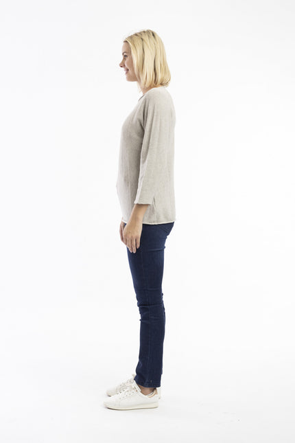 Knit Top Boat Neck 3/4 Slv Natural