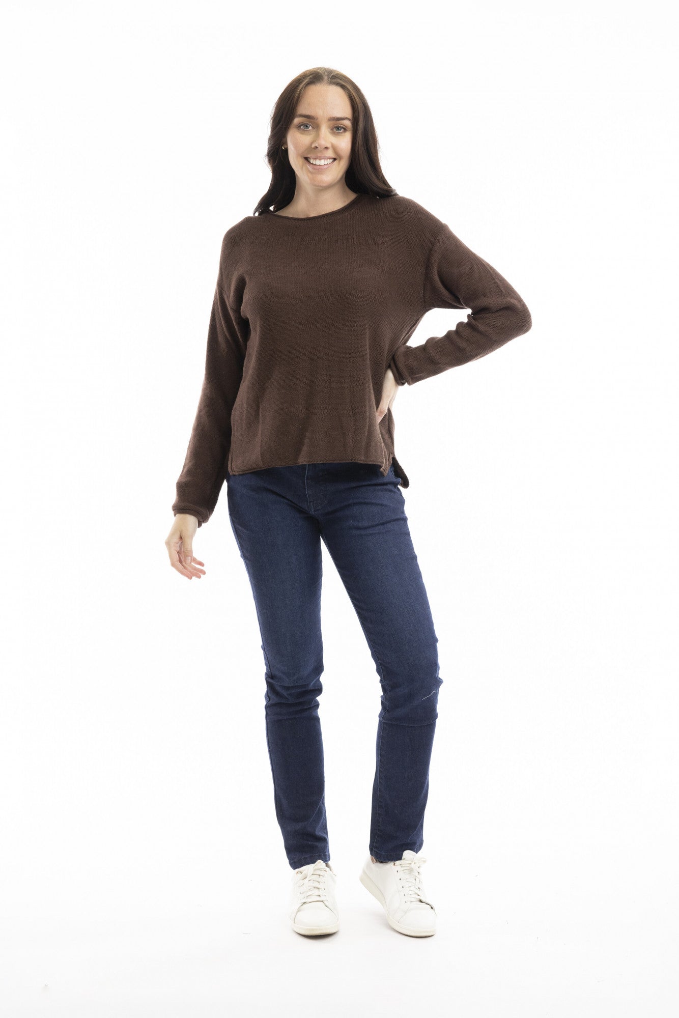 Knit Top R-neck Chocolate