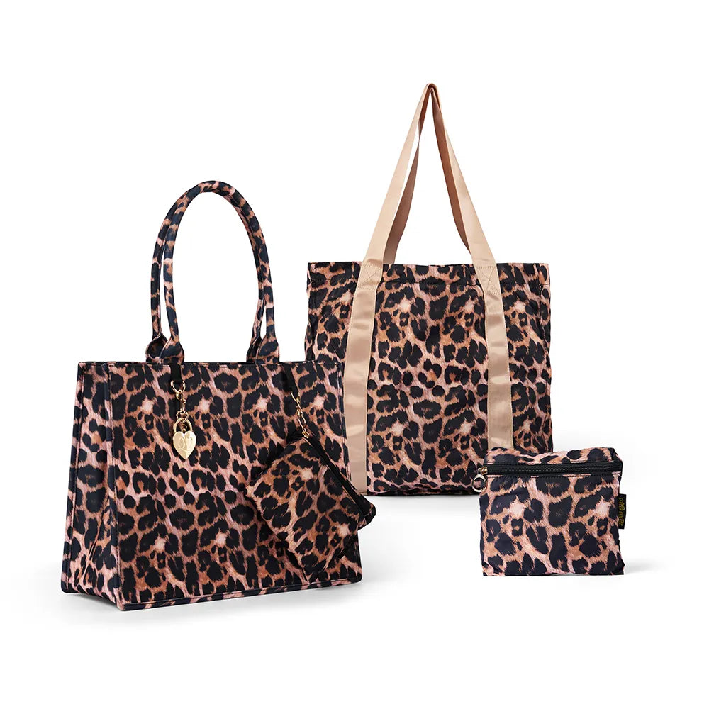 Leopard Book Tote & Matching Foldup Shopper Set