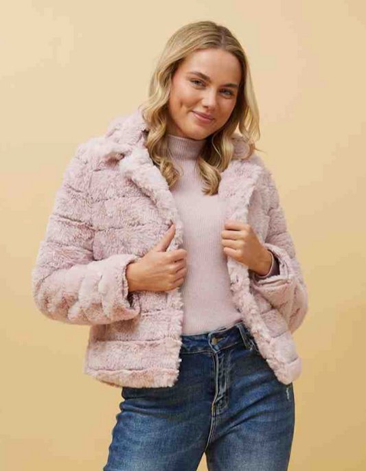 Faux Fur Crop Jacket | Blush