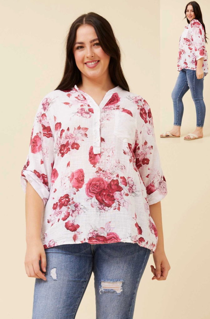 Rose Print Top | Red