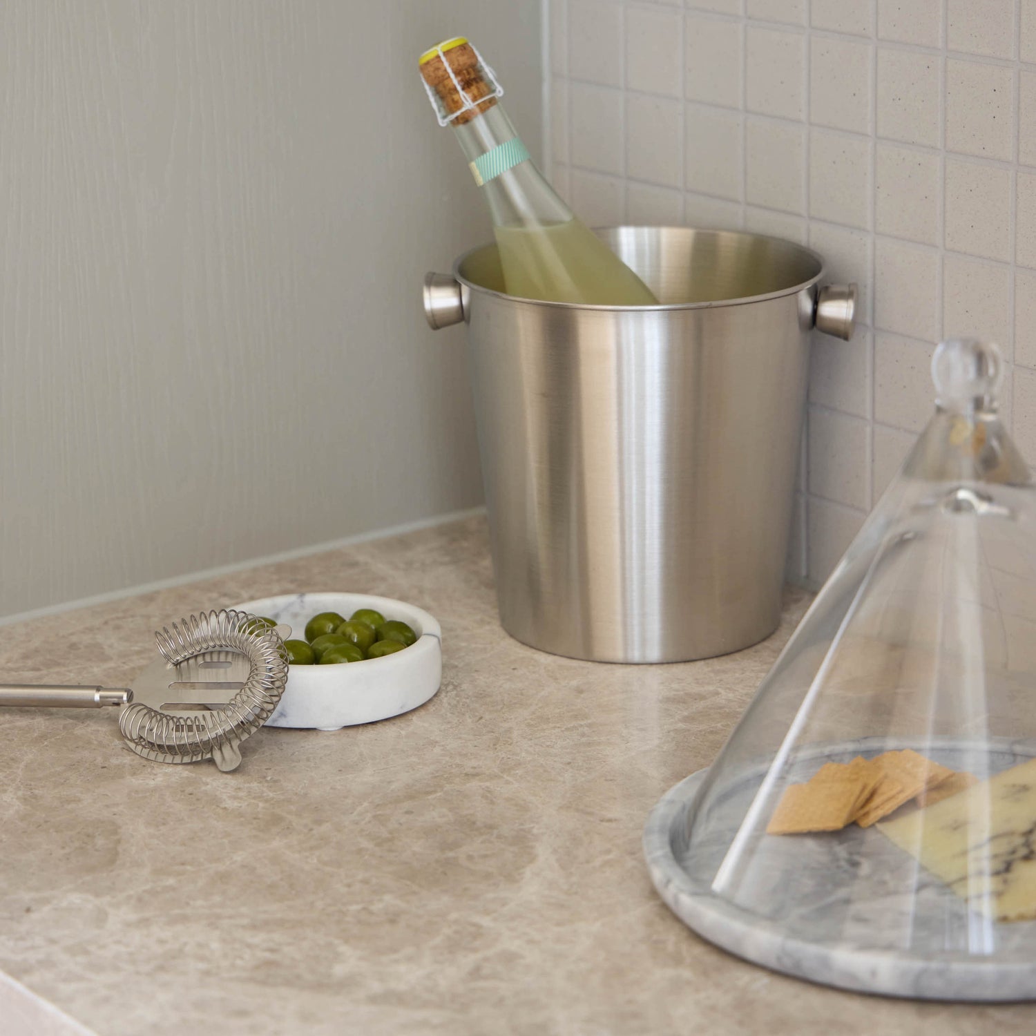 Davis & Waddell Brooklyn Stainless Steel Ice Bucket 2.8L with 3pcs Barware Set Silver