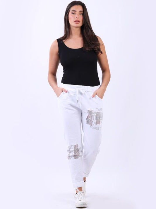Relaxed Fit Sequin Magic Pants | White