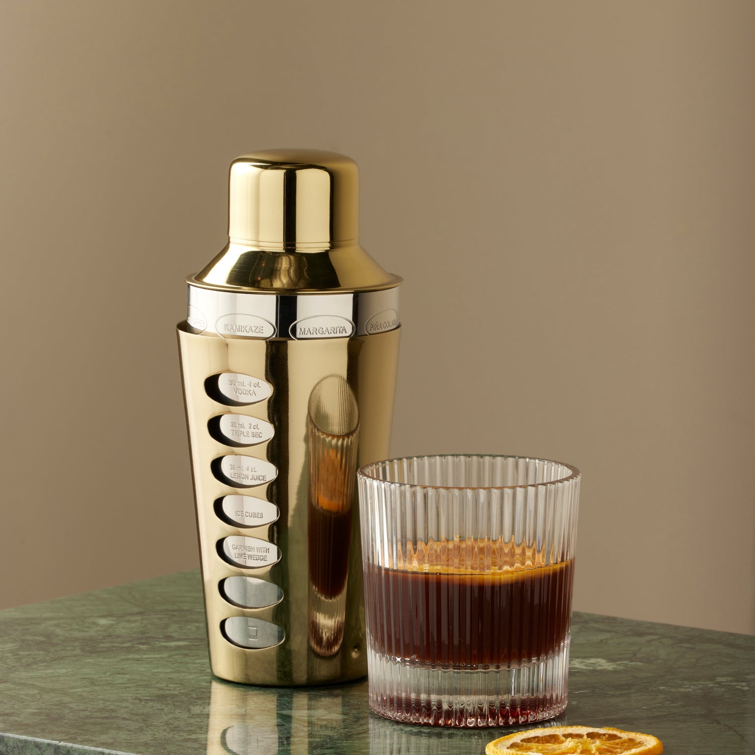 Academy Wesley Stainless Steel Recipe Cocktail Shaker Gold