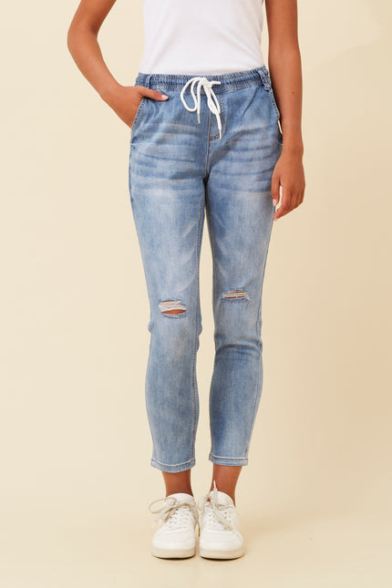 Distressed Denim Joggers