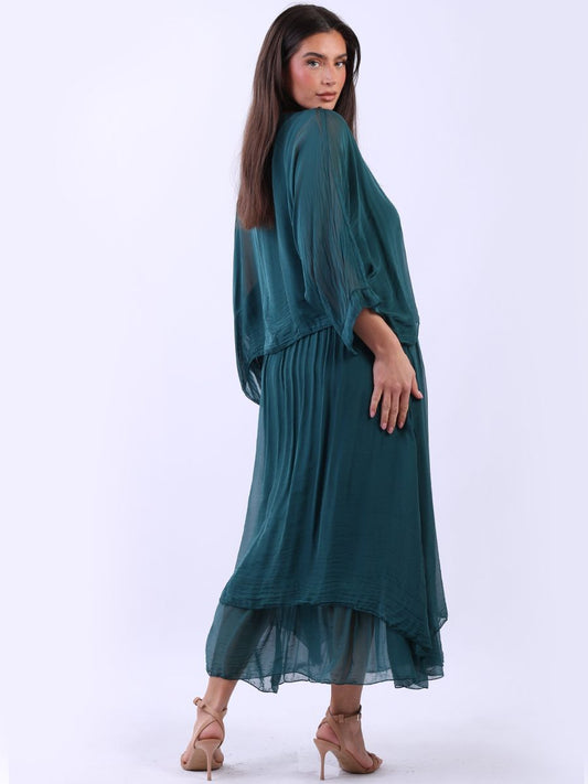 Maria 2 Layered Silk Dress | Bottle Green