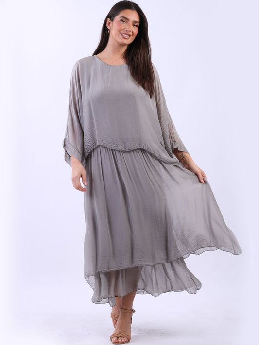Maria 2 Layered Silk Dress | Grey
