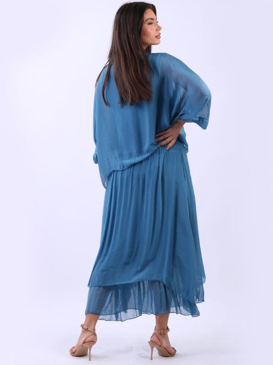 Maria 2 Layered Silk Dress | Teal