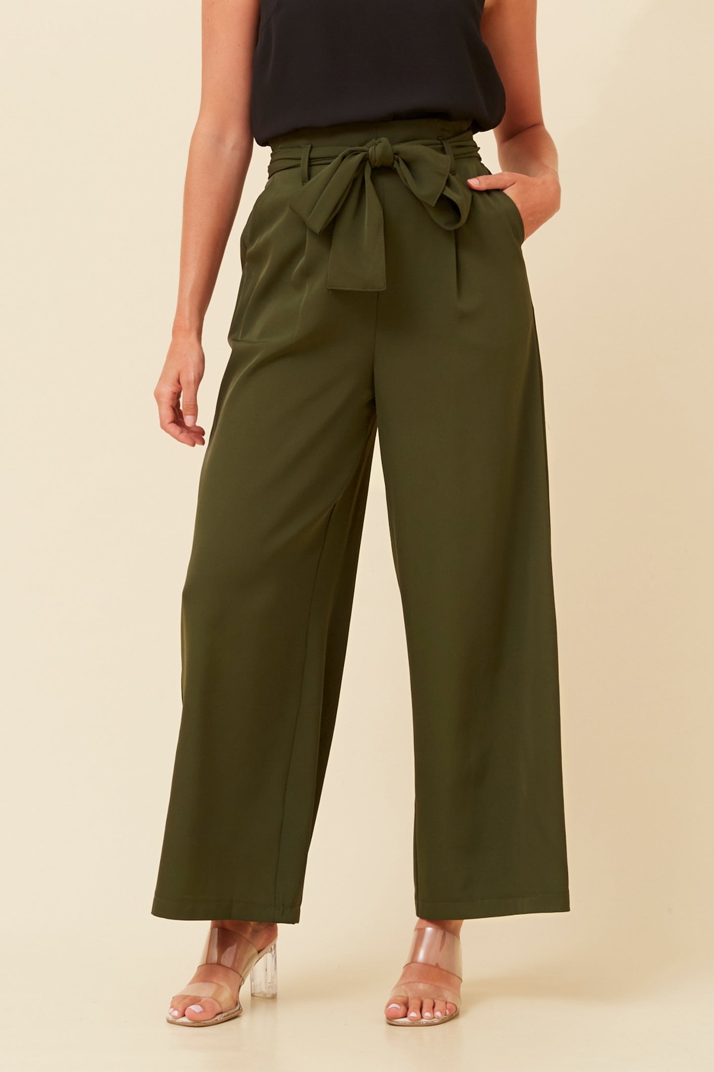 Wide Leg Pants With Belt | Khaki