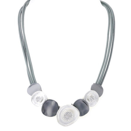 2-Tone Crystal Plate Necklace | Silver