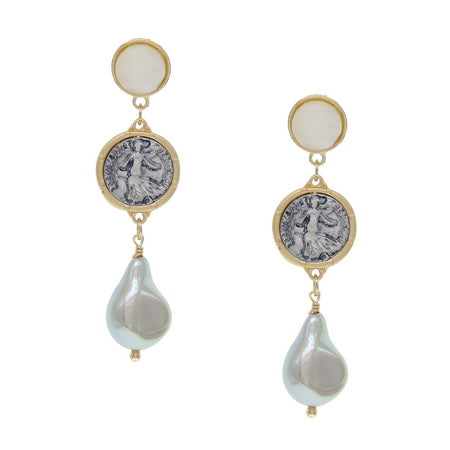 Pearl Drop Disc Earrings