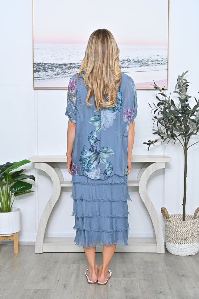 Italian Silk Dress Blue Floral