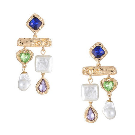 Crystal Pearl Statement Earrings | Green