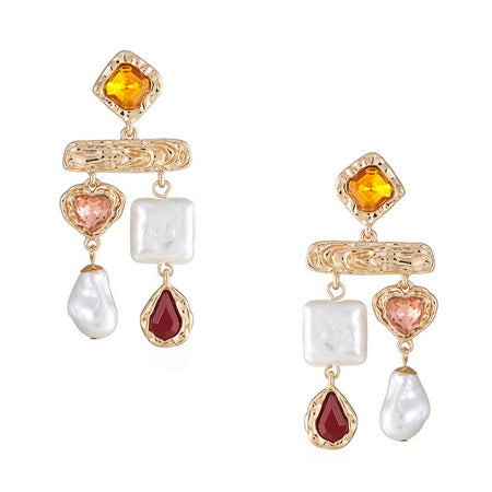 Crystal Pearl Statement Earrings | Red