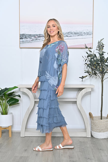 Italian Silk Dress Blue Floral