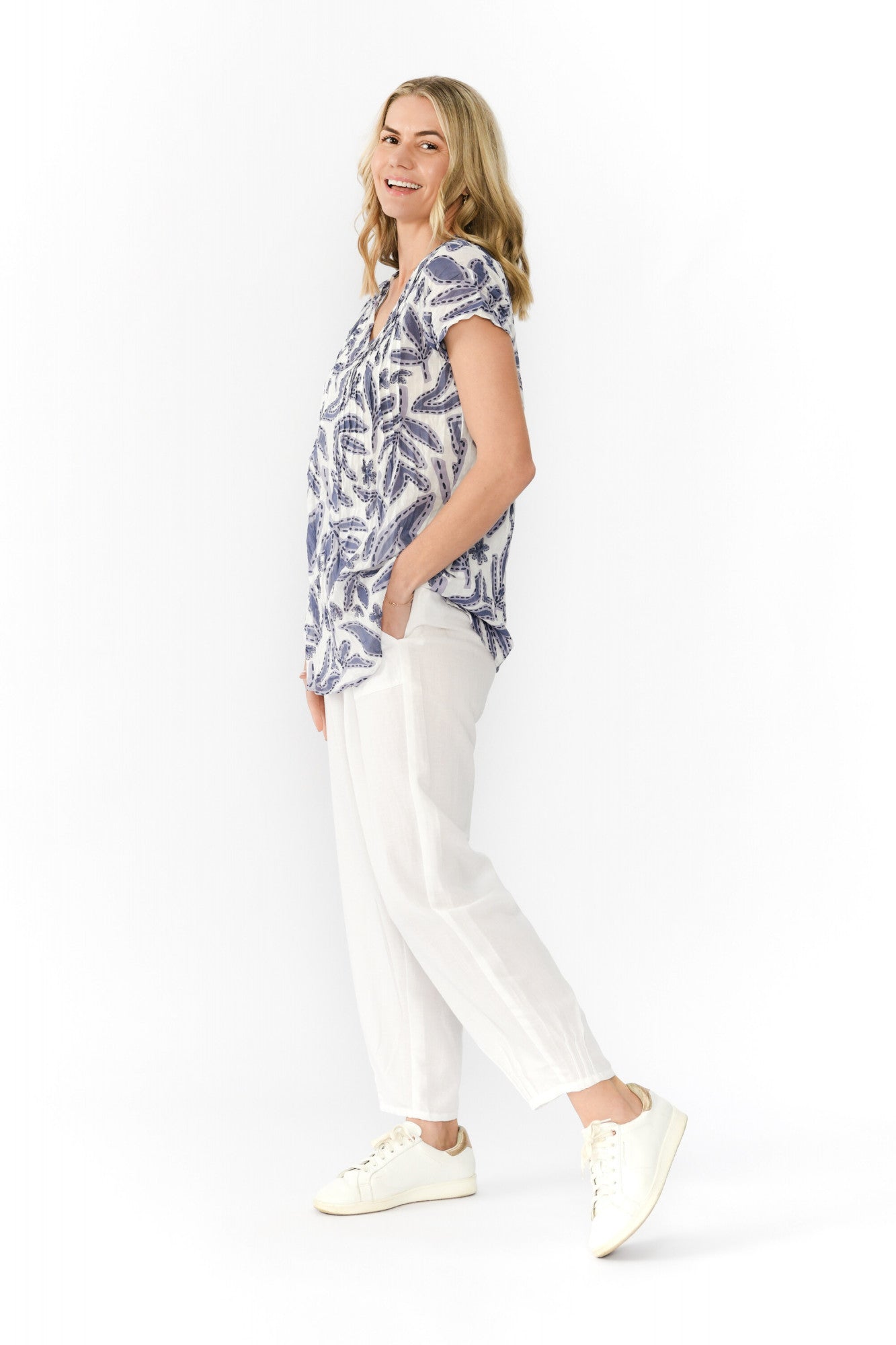 Kayla Cotton Blouse Short Sleeve Savannah Navy