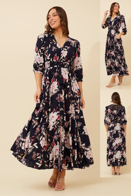 3/4 Sleeve Floral Print Dress