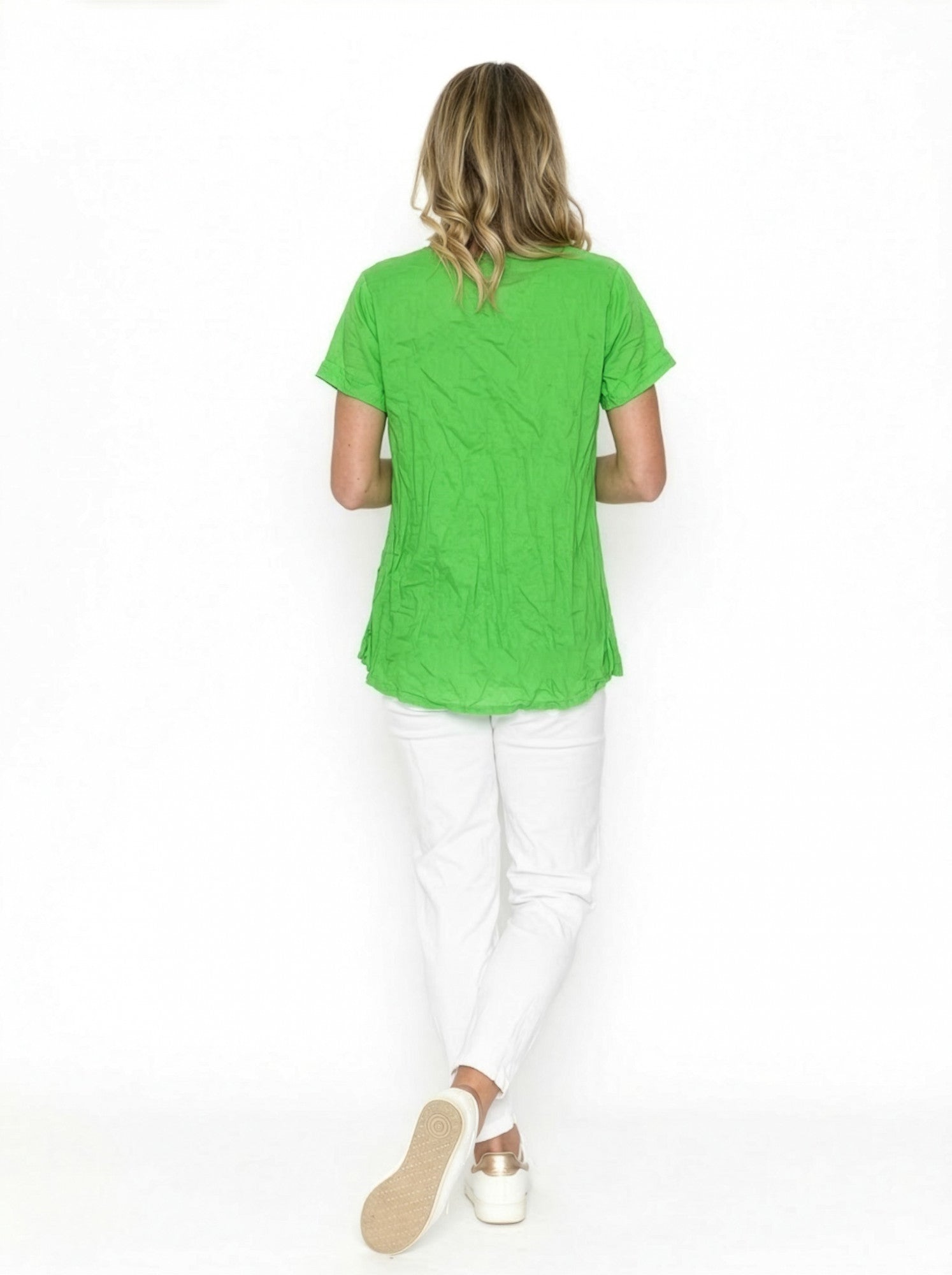 Kayla Solid Cotton Blouse Short Sleeve Green