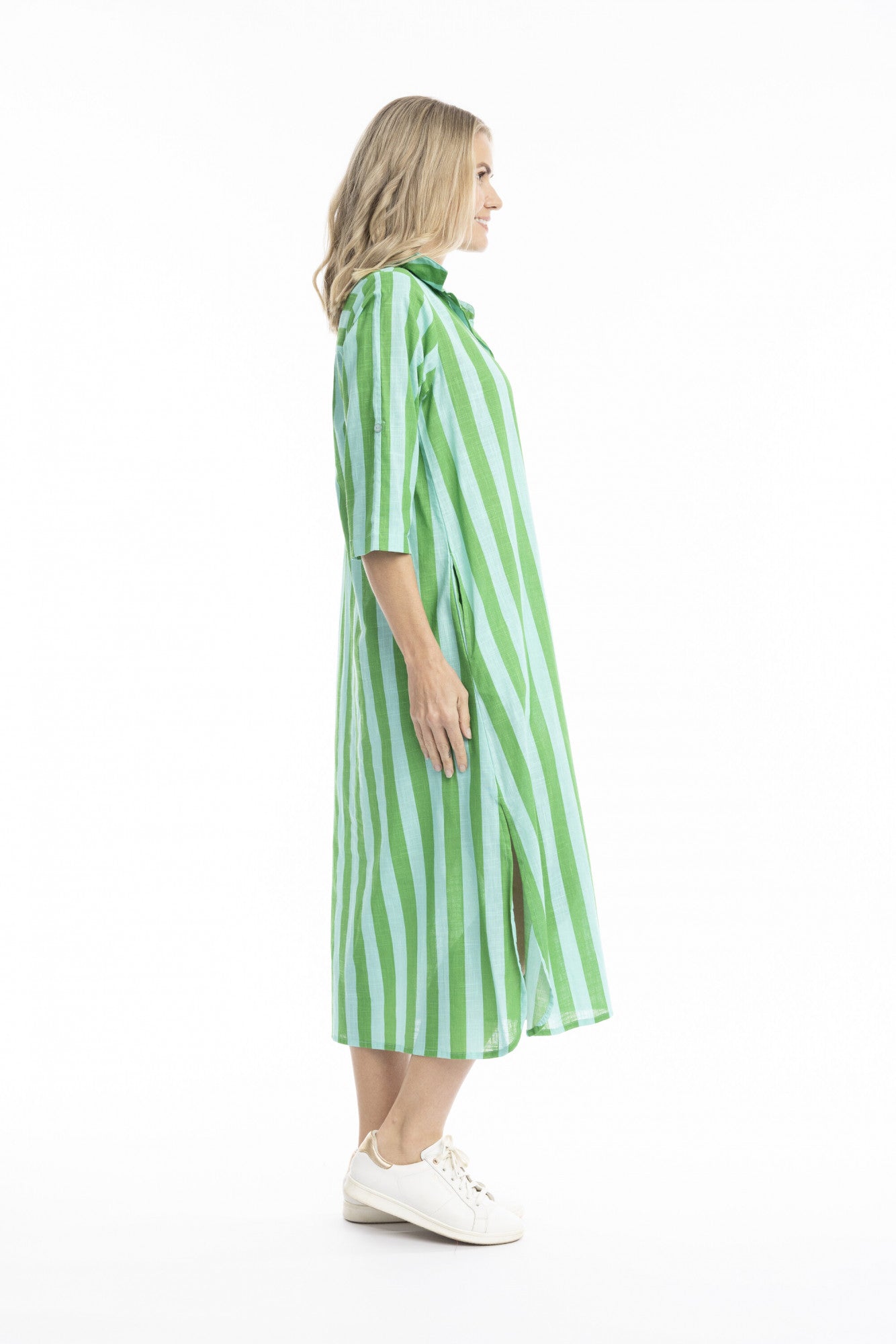 Sofia Shirt Dress Green/Aqua Stripe