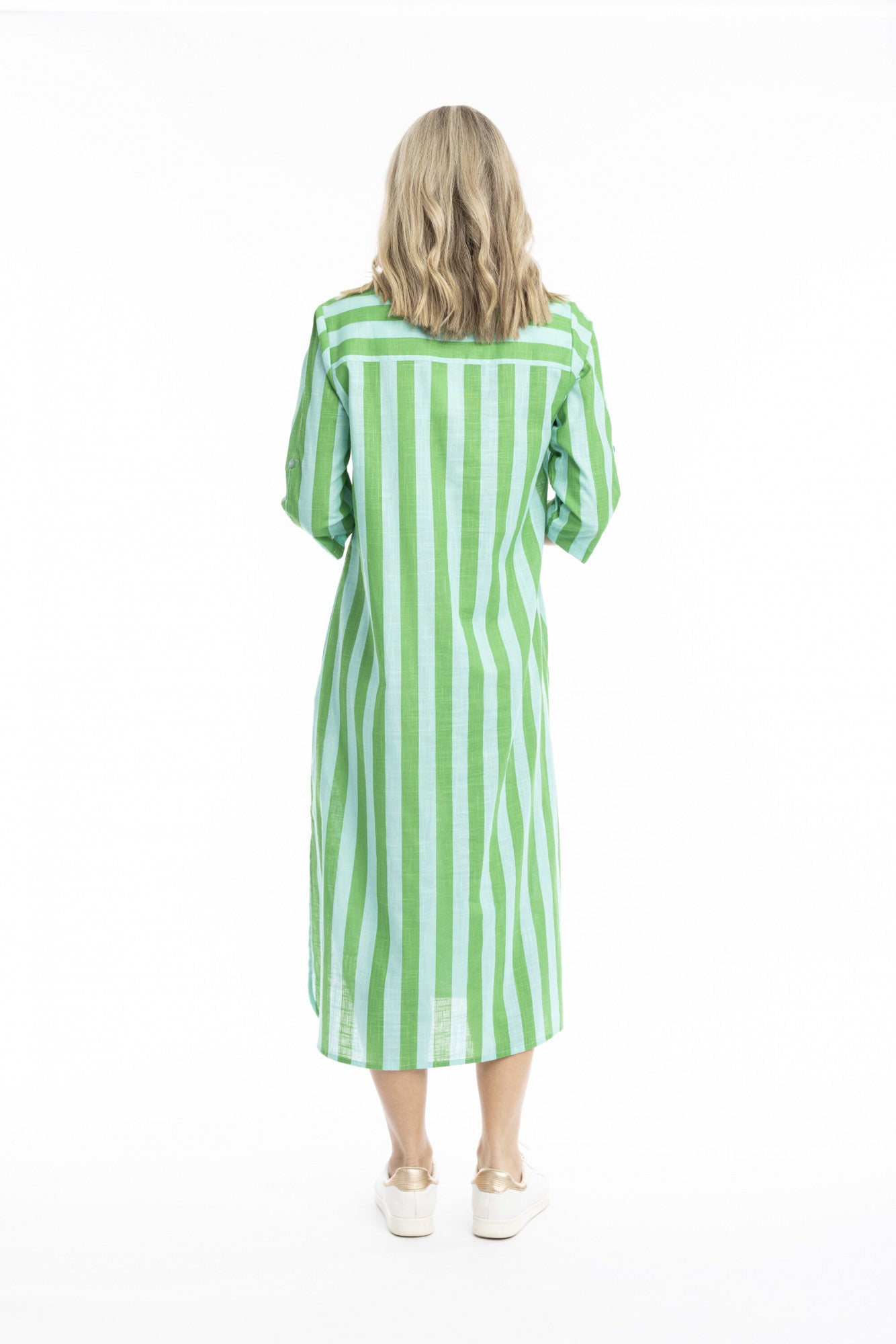 Sofia Shirt Dress Green/Aqua Stripe