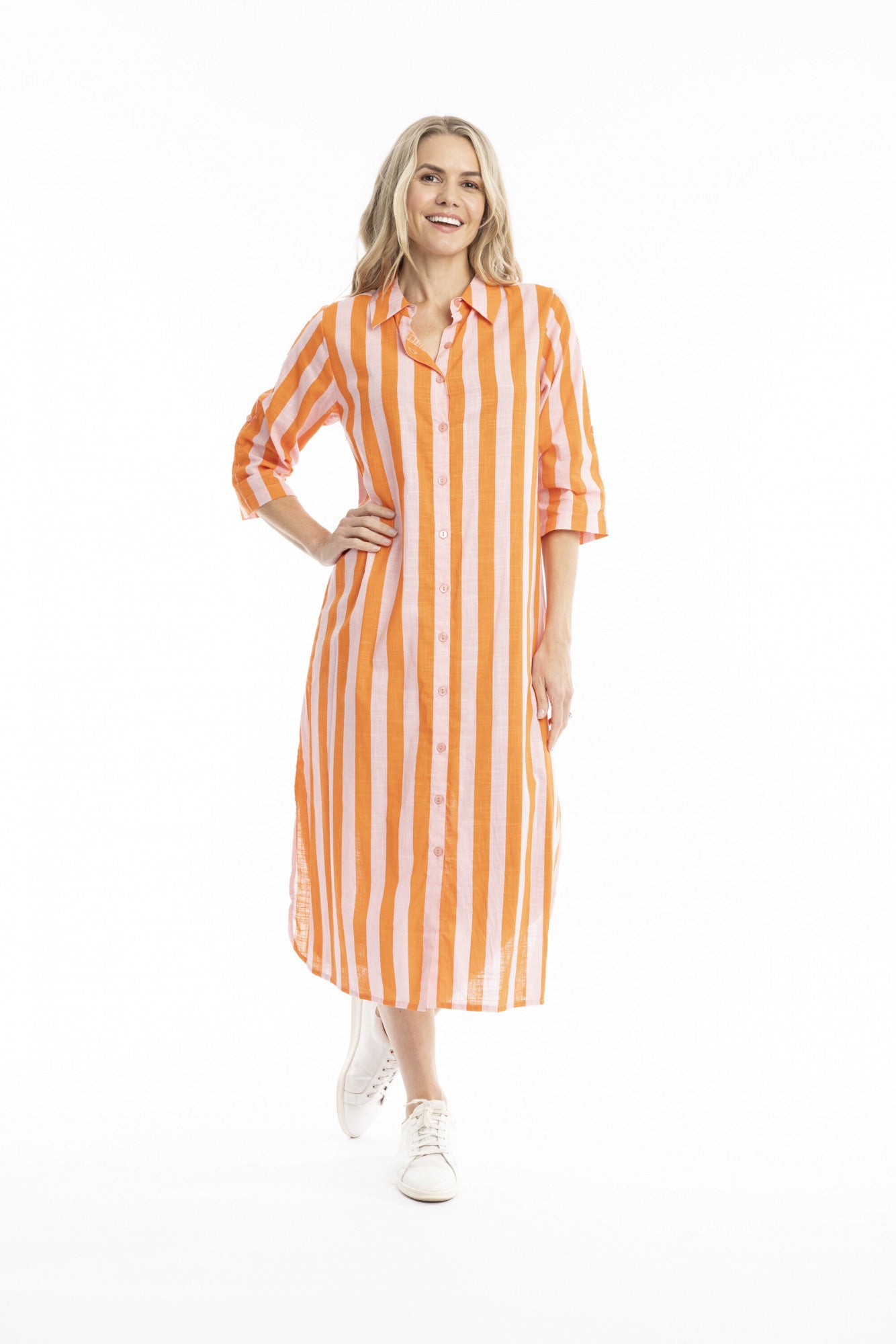 Sofia Shirt Dress Orange/Pink Stripe