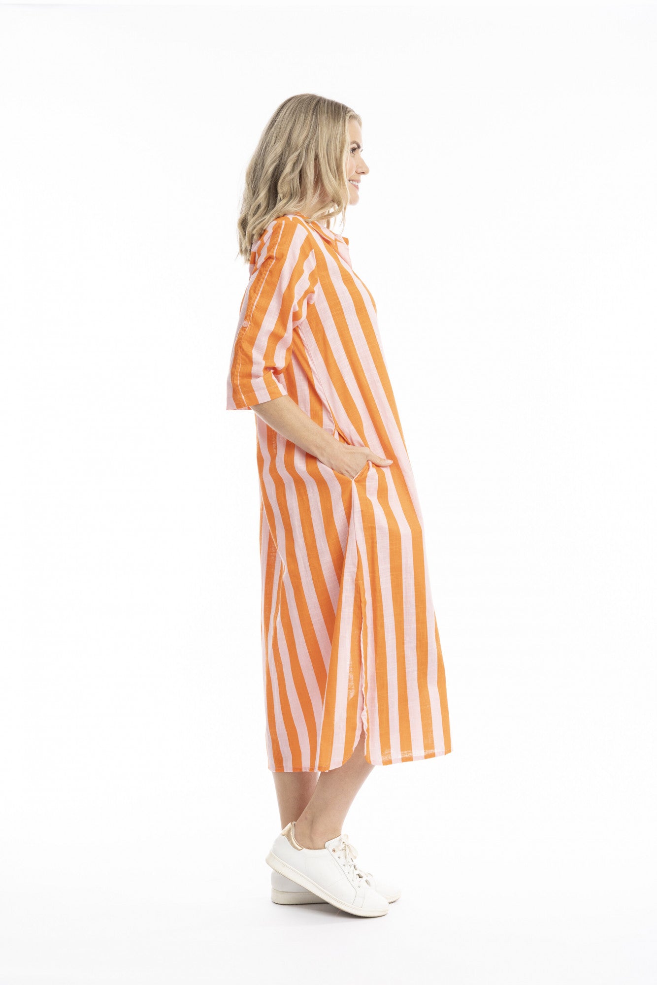 Sofia Shirt Dress Orange/Pink Stripe