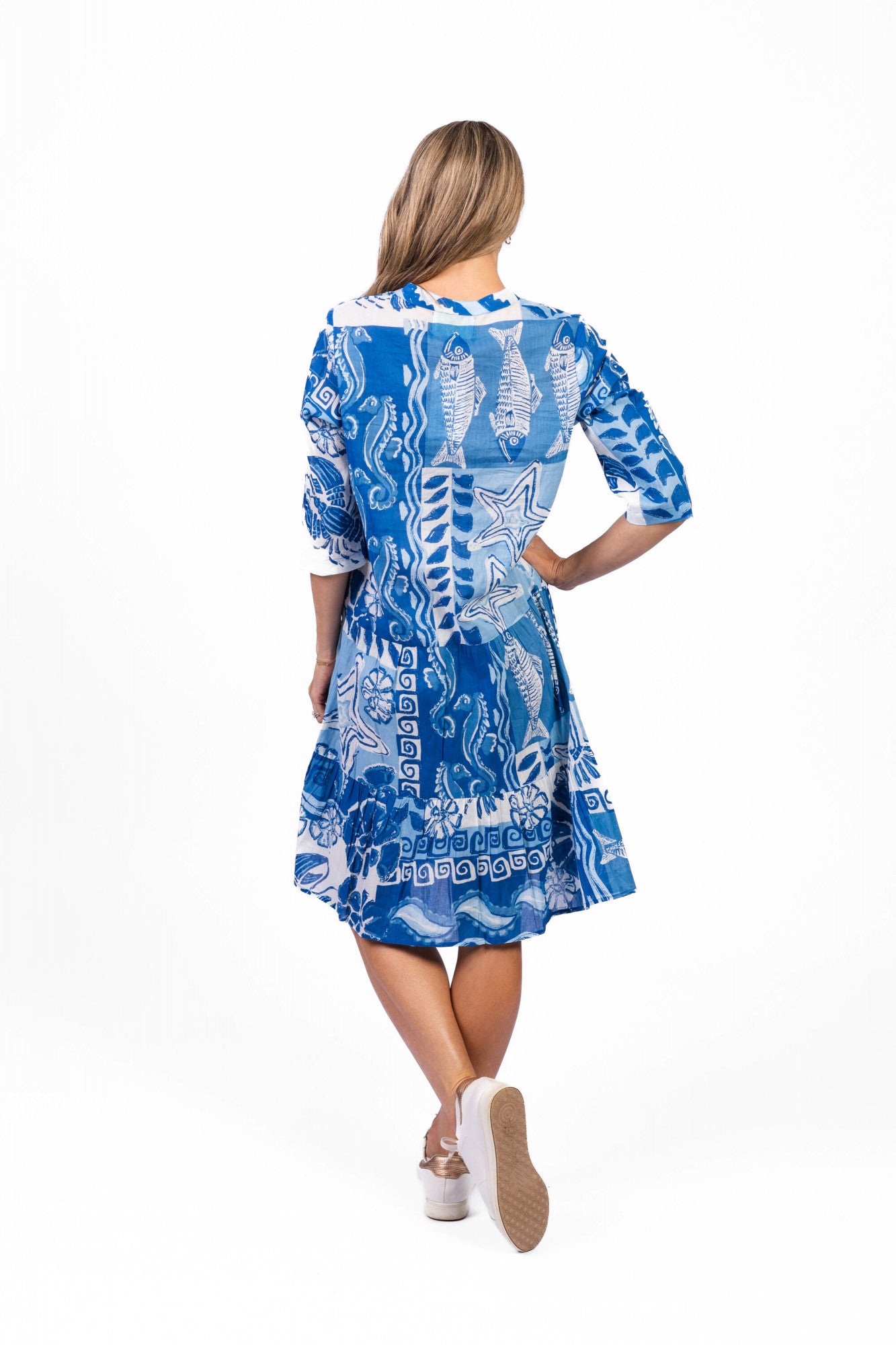 Beth Dress Pleated Drop Waist MonoSea Blue