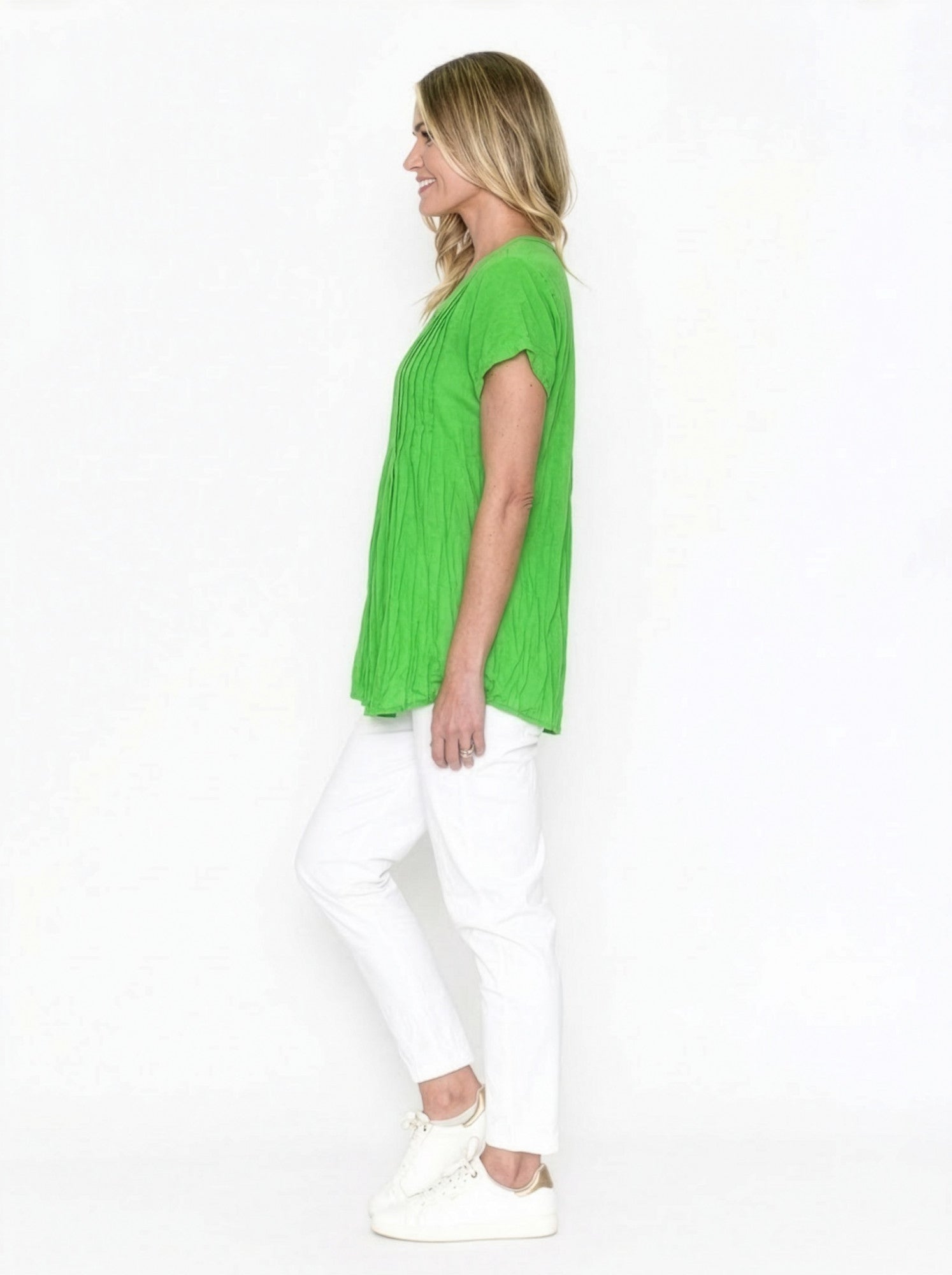 Kayla Solid Cotton Blouse Short Sleeve Green