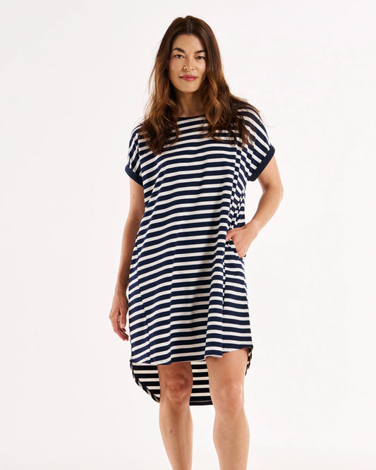 Maxine T-Shirt Dress | Navy Stripe