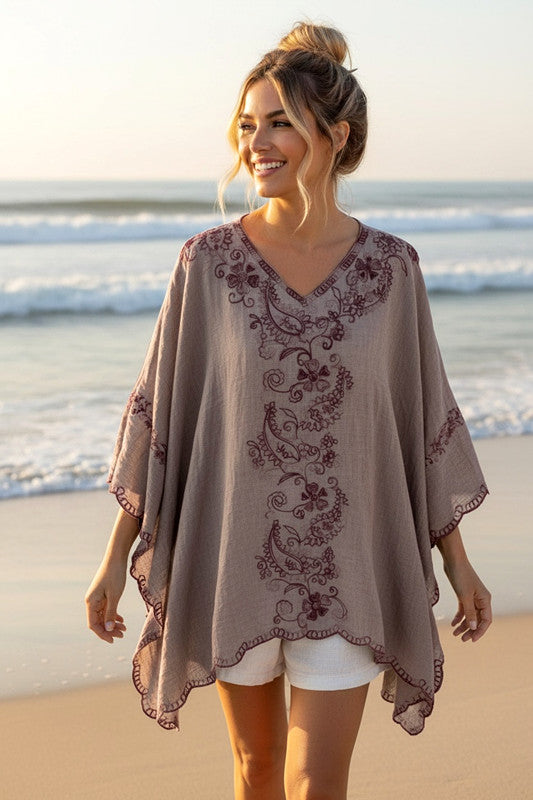 Embroidered Kaftan Brown