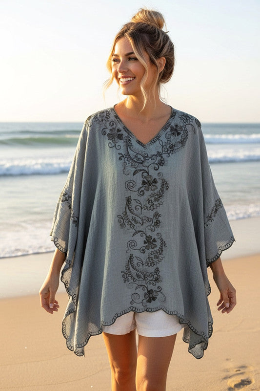 Embroidered Kaftan Grey